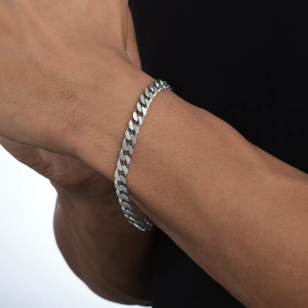 For Him Sterling Silver Antique Plated Curb Bracelet detail 2