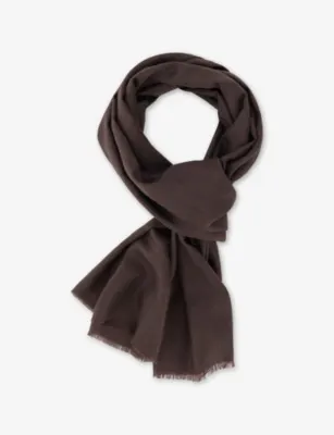 BOGGI MILANO Frayed-Trim Wool And Silk Scarf in DARK BROWN – Mens | Scarves | Plain