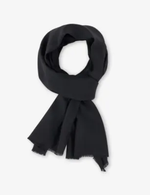 BOGGI MILANO Frayed-Trim Wool And Silk Scarf in BLACK – Mens | Scarves | Plain