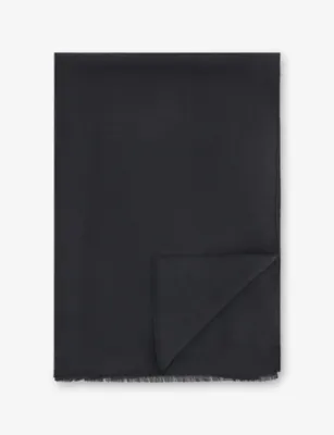 BOGGI MILANO Frayed-Trim Wool And Silk Scarf in BLACK, additional product view 3