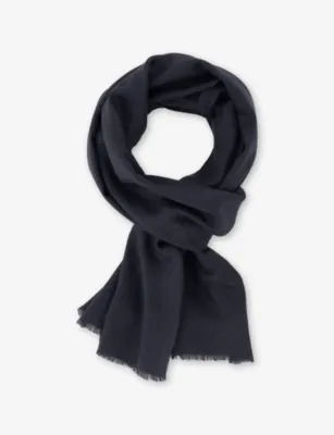 BOGGI MILANO Frayed-Trim Wool And Silk Scarf in NAVY BLUE – Mens | Scarves | Plain
