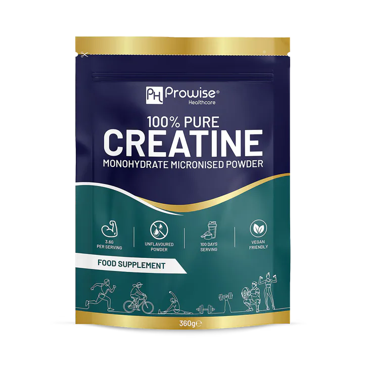 Prowise Healthcare Creatine Monohydrate 100% Pure Micronised Unflavoured Vegan Powder | 100 Serving – 360g Pouch