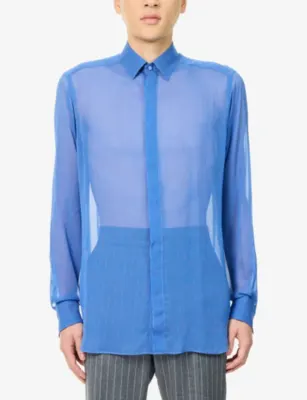 TOM FORD Striped Sheer Long Sleeve Silk Shirt - 15.75 detail 3