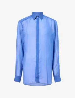 TOM FORD Striped Sheer Long Sleeve Silk Shirt - 15.75