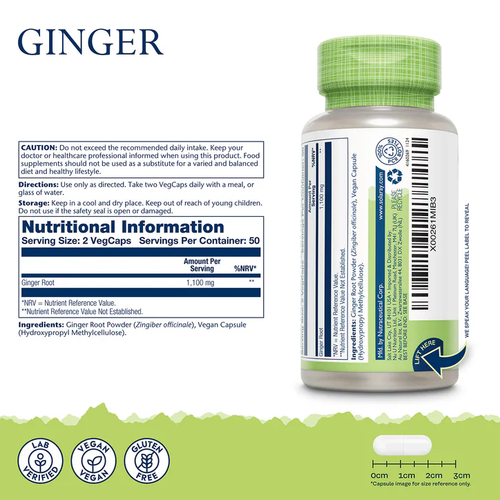Solaray Ginger Root 1100mg, Digestive & Everyday Wellness Support - 100 Vegan Capsules detail 2