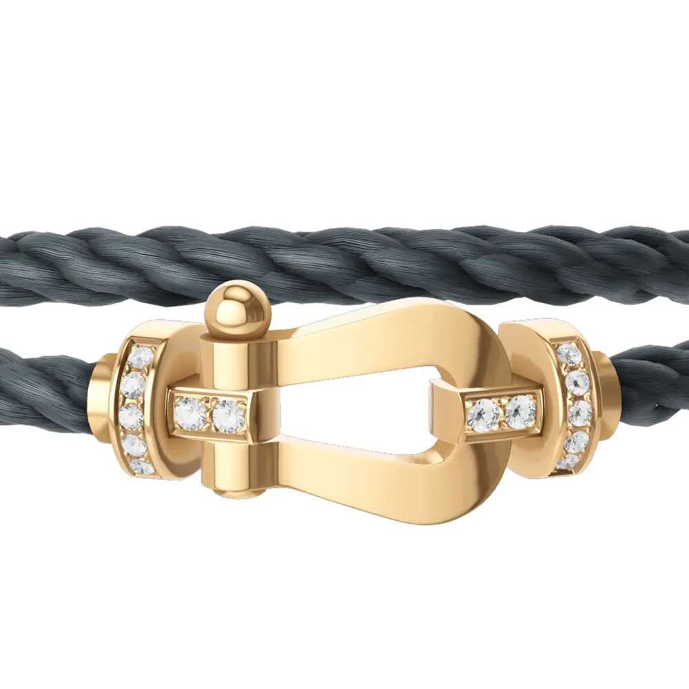 FRED Force 10 18ct Yellow Gold 0.24ct Diamond Buckle & Grey Cable Large Model - Size 16 detail 2