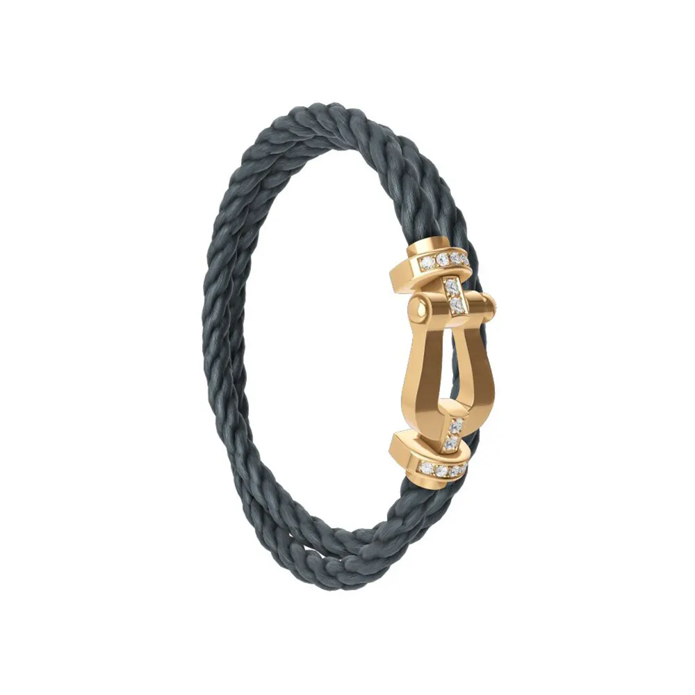 FRED Force 10 18ct Yellow Gold 0.24ct Diamond Buckle & Grey Cable Large Model - Size 16 detail 3