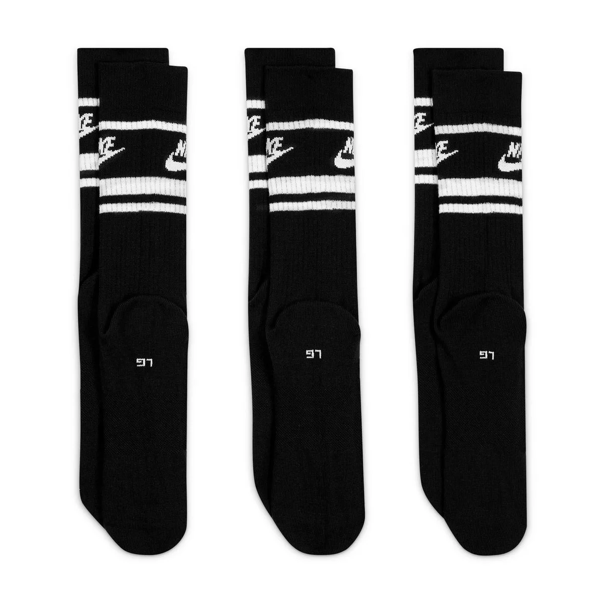 For Him Nike Sportswear Dri-FIT Everyday Essential Crew Socks (3 Pairs) in Black/White, additional product view 3