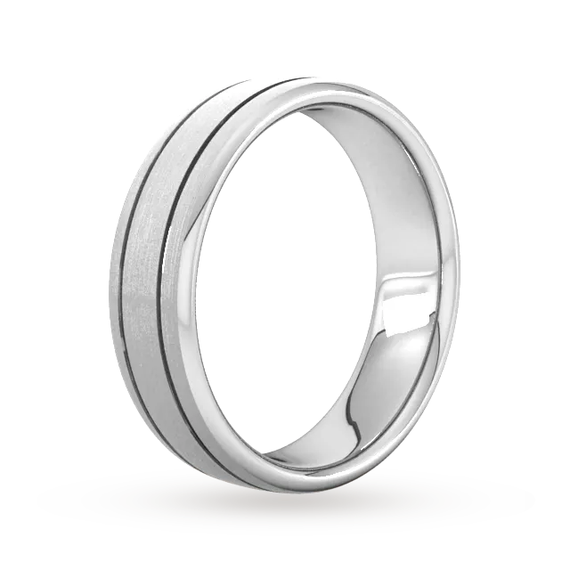 For Him 6mm Traditional Court Heavy Matt Finish With Double Grooves Wedding Ring In 950 Palladium detail 2