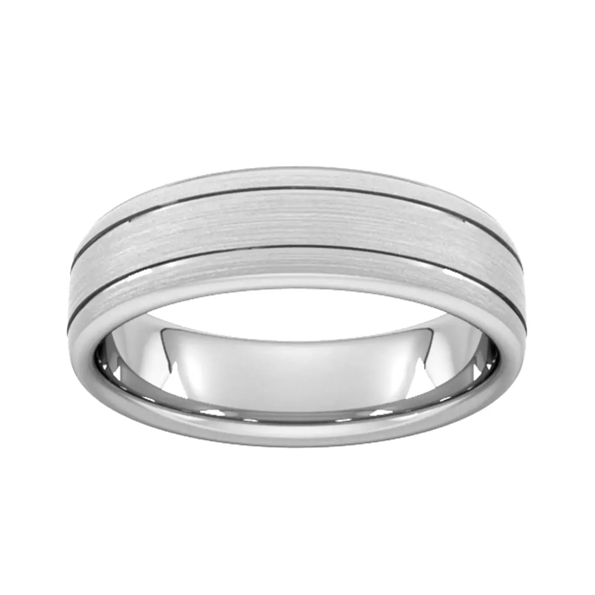 For Him 6mm Traditional Court Heavy Matt Finish With Double Grooves Wedding Ring In 950 Palladium