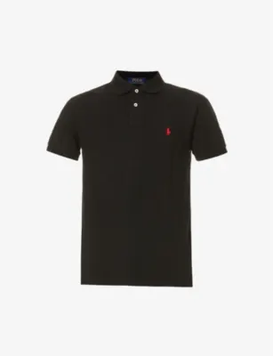 POLO RALPH LAUREN Short-sleeved logo-embroidered slim-fit cotton-piqué polo shirt - POLO BLACK