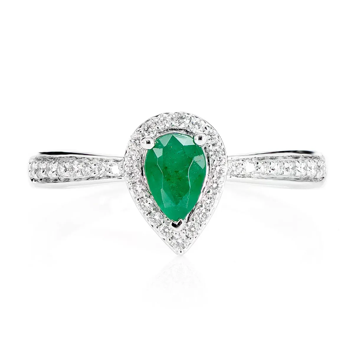 For Him Pear Emerald Gemstone and Diamond Halo Ring in White Gold / Lab Grown Diamond – Ring