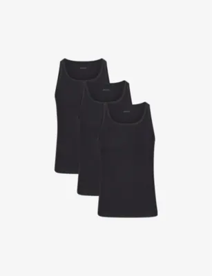 SKIMS Ribbed slim-fit pack of three stretch-cotton tank tops - CHALK in CHALK, additional product view 2