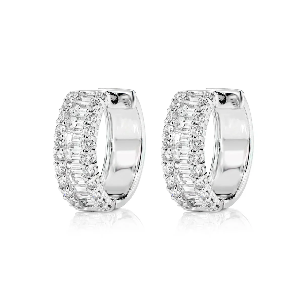 For Him Baguette and Round Border Diamond Hoop Earrings in White Gold / Natural Diamond – Earring