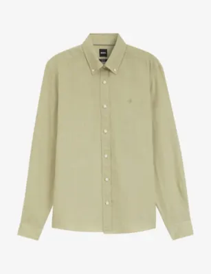 BOSS Brand-Embroidered Long-Sleeved Linen Shirt