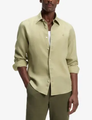 BOSS Brand-Embroidered Long-Sleeved Linen Shirt detail 3