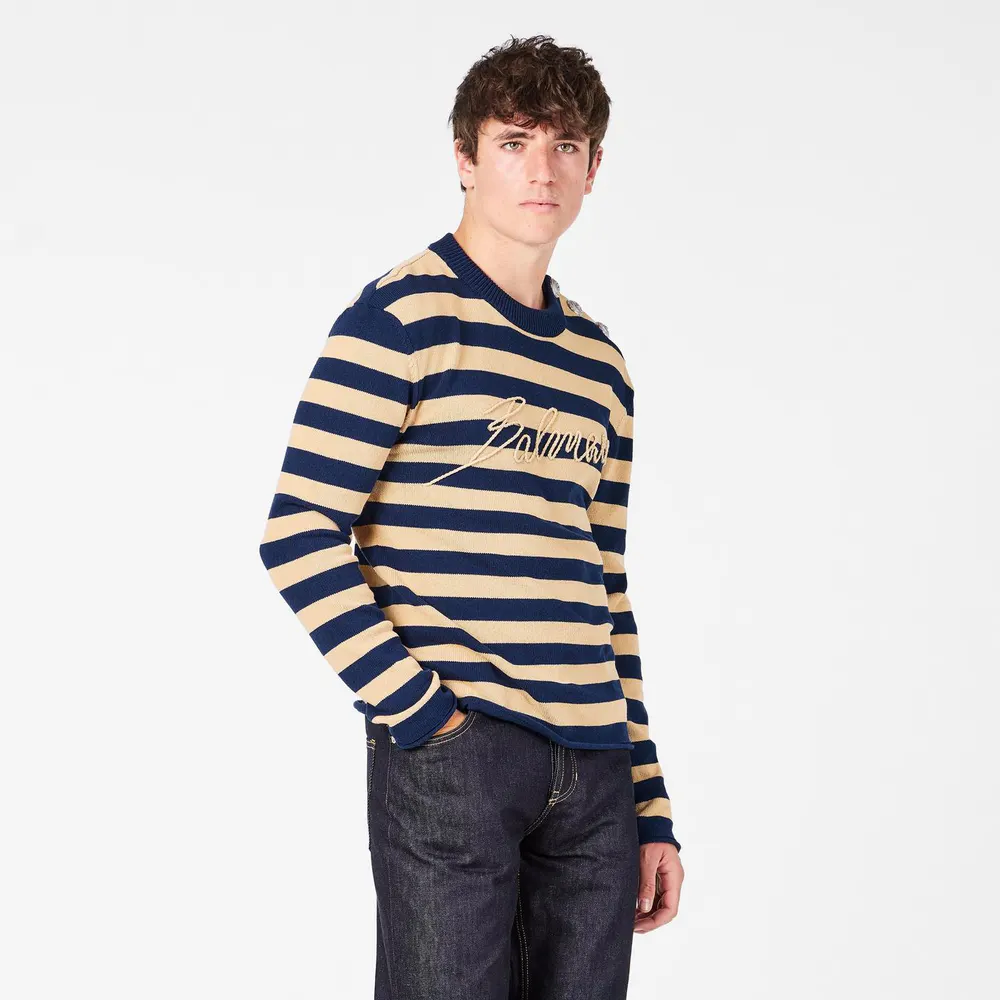 Balmain Men's Stripe Knit Crew Neck Jumper detail 3