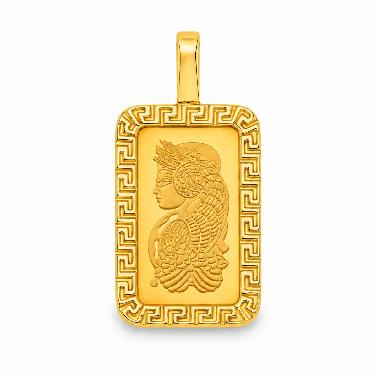 RINA - For Him FACTORY Greek Inspired Dog Tag Pendant with 2.5g PAMP Suisse Bar 65600 in Yellow Gold – Pendant