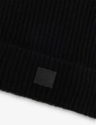 ACNE STUDIOS Ribbed Brand-Patch Wool-Blend Beanie detail 2