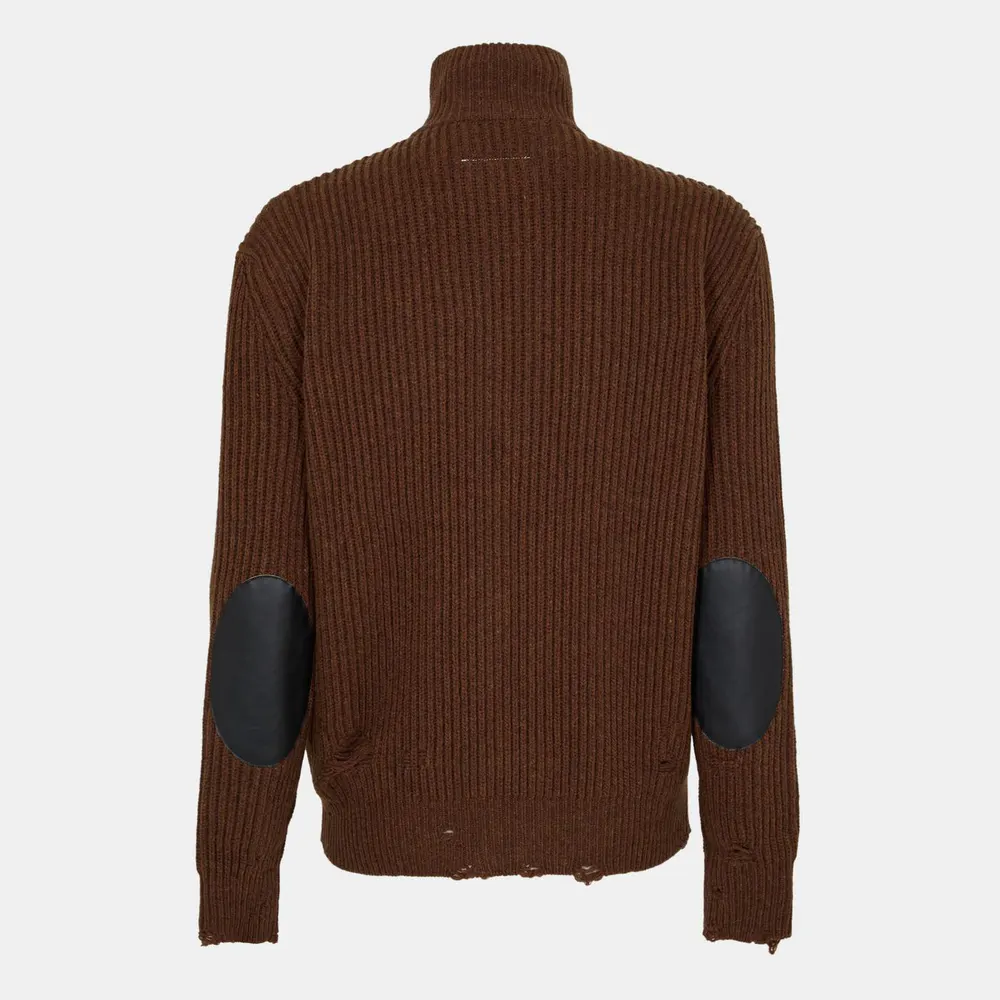 MM6 Maison Margiela Men's Zip-Through Knitted Cardigan in Brown Melange, additional product view 2