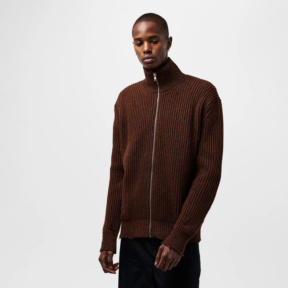 MM6 Maison Margiela Men's Zip-Through Knitted Cardigan in Brown Melange, additional product view 3