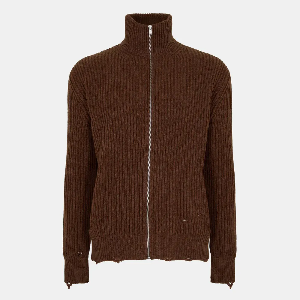 MM6 Maison Margiela Men's Zip-Through Knitted Cardigan in Brown Melange – Clothing