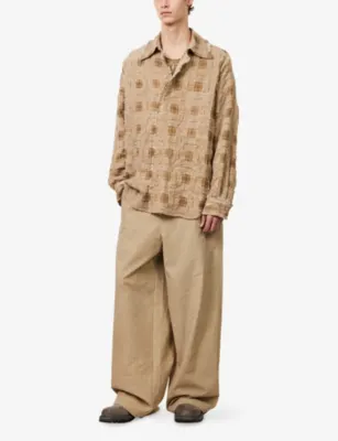 UMA WANG Tab Checked Virgin Wool-Blend Shirt in TAN, additional product view 2
