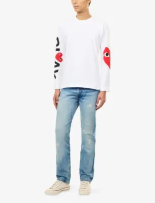 COMME DES GARCONS PLAY Heart-Logo Print Long-Sleeve Cotton T-Shirt detail 2