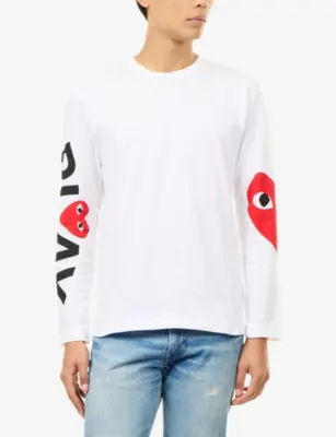COMME DES GARCONS PLAY Heart-Logo Print Long-Sleeve Cotton T-Shirt detail 3