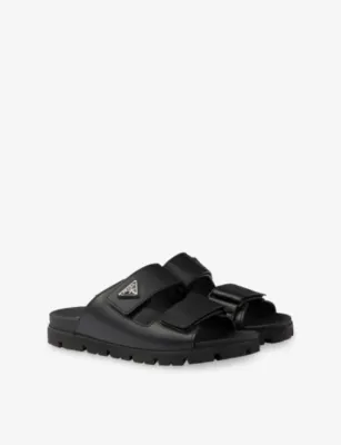 PRADA Enamelled-Logo Leather Slides - EUR 40.5 / 6.5 UK MEN detail 3