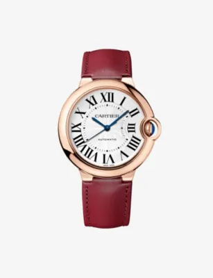 CARTIER CRWGBB0040 Ballon Bleu de Cartier 18ct rose-gold, 0.09ct brilliant-cut diamond, 0.40ct sapphire and leather mechanical watch