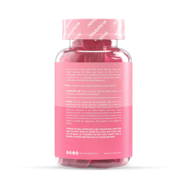 Novomins Biotin 10,000µg Peach Flavoured 60 Gummies detail 3