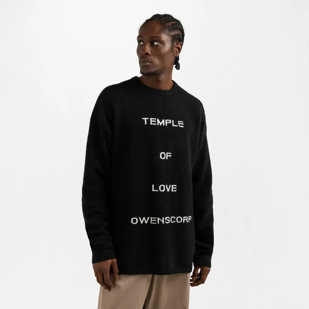 Rick Owens Men's Round Neck Knitted Crew Neck Jumper in Black, additional product view 3