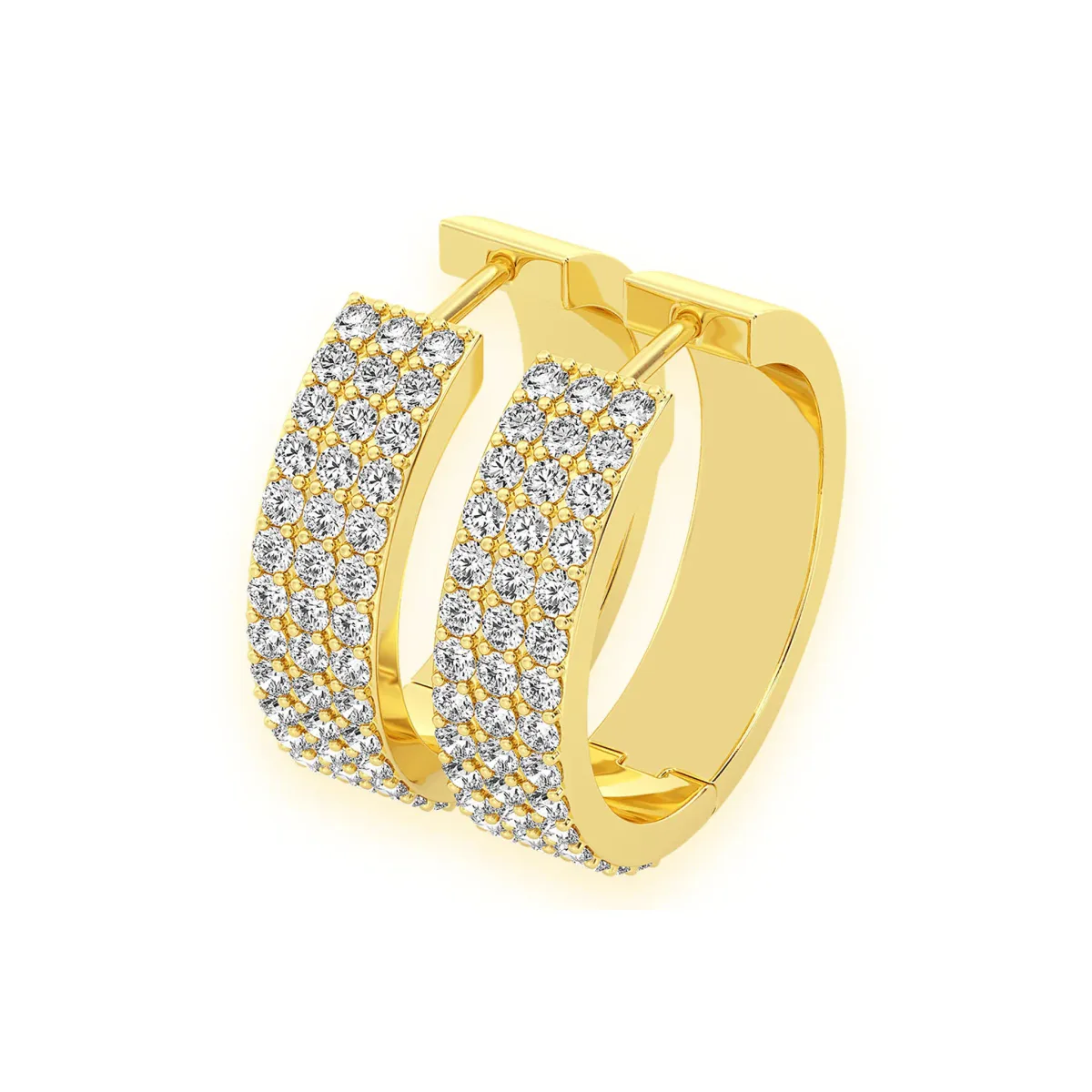 For Him Three Row Diamond Hoops in 1.75ctw / Yellow Gold / Natural Diamond – Earring
