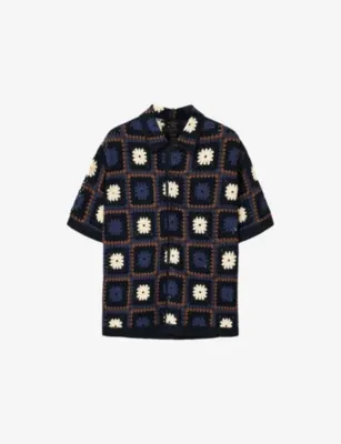 ALLSAINTS Mandon Flower-Embroidered Short-Sleeve Cotton Cardigan in MOONSTONE BLUE – Mens | Shirts | Casual Shirts | Short-sleeved