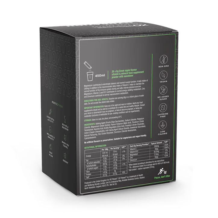 XO Fitness Hydration Sachets - 28 Pack - Green Apple detail 2