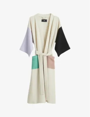 HAY Waffle-texture cotton-blend bathrobe - DUSTY BLUE MULTI detail 2