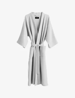 HAY Waffle-texture cotton-blend bathrobe - DUSTY BLUE MULTI detail 3
