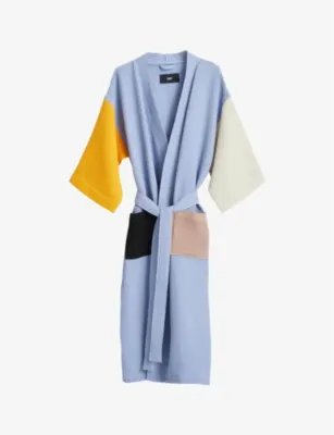HAY Waffle-texture cotton-blend bathrobe - DUSTY BLUE MULTI