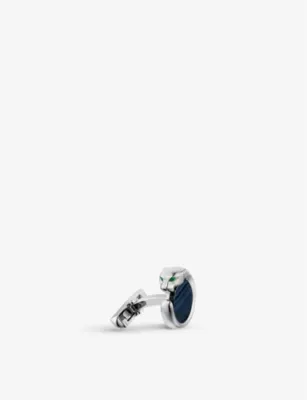 CARTIER Panthère de Cartier sterling-silver, 5.4ct falcon eye stones and lacquer cufflinks detail 3