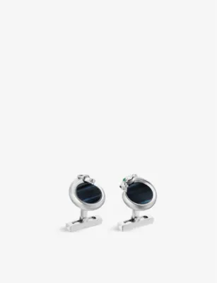 CARTIER Panthère de Cartier sterling-silver, 5.4ct falcon eye stones and lacquer cufflinks