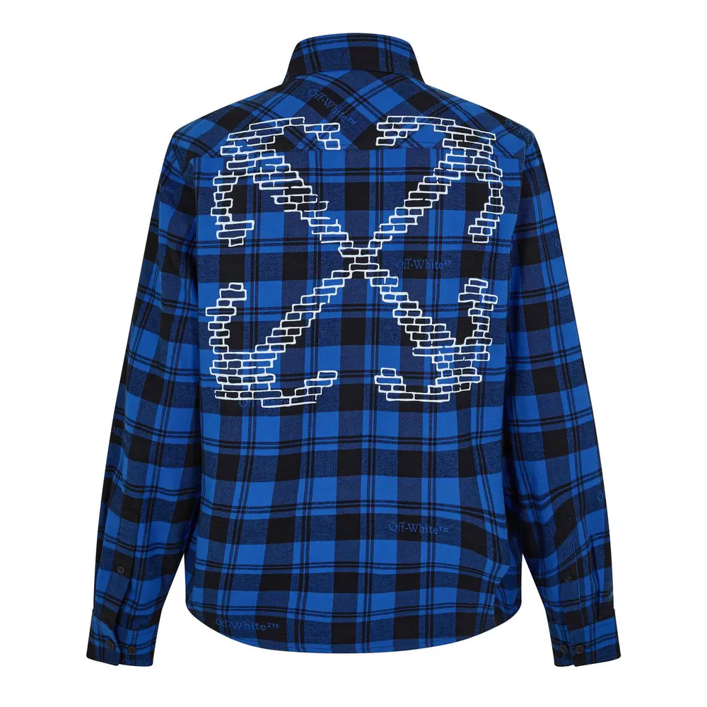 Off White Men's Arrow Plaid Cotton Long Sleeve Embroidered Shirt detail 2