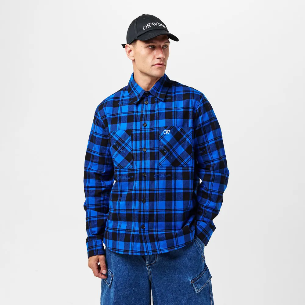 Off White Men's Arrow Plaid Cotton Long Sleeve Embroidered Shirt detail 3