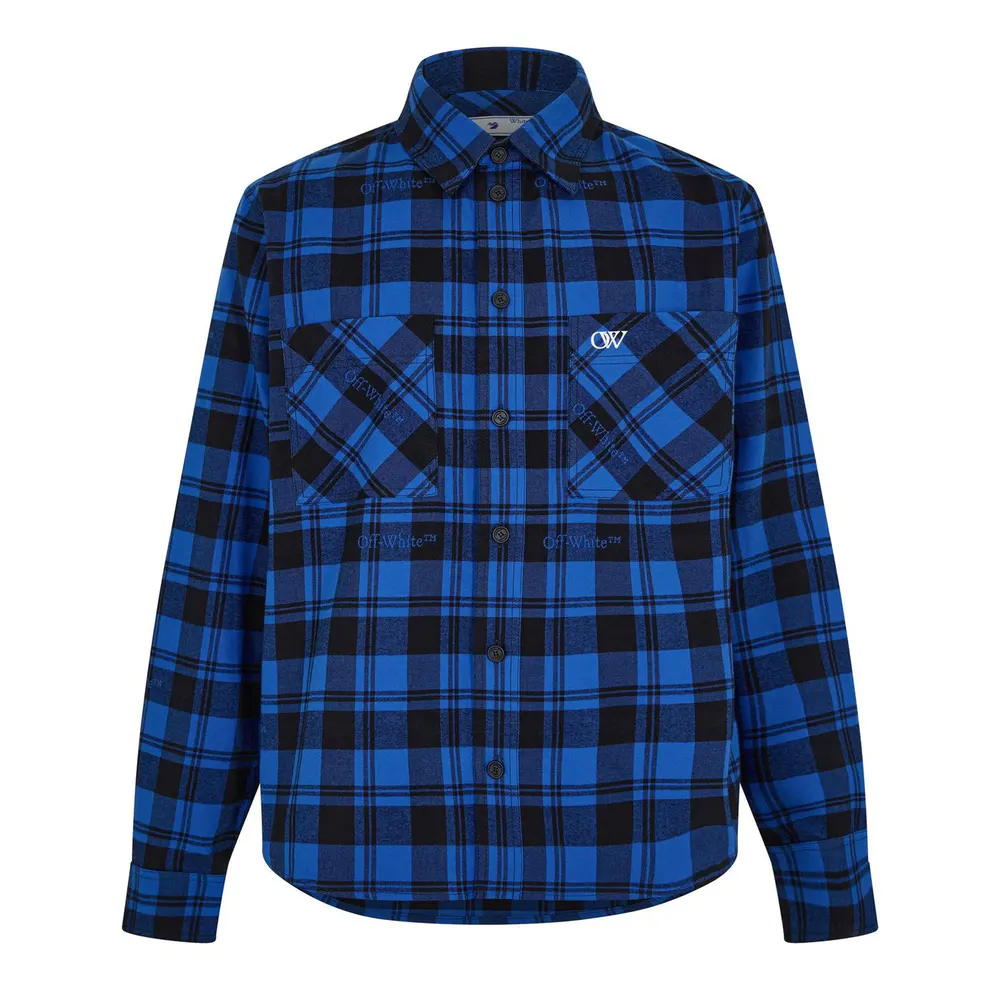 Off White Men's Arrow Plaid Cotton Long Sleeve Embroidered Shirt
