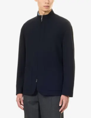 GIORGIO ARMANI Tonal-Stripe Virgin-Wool Jacket in CAVIAR, additional product view 3