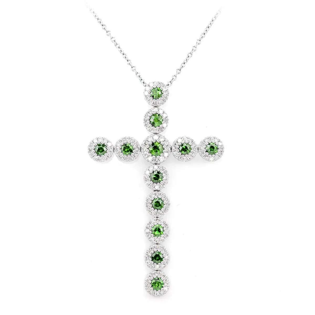 For Him Emerald and Diamond Halo Cross Necklace in White Gold / Lab Grown Diamond – Necklace