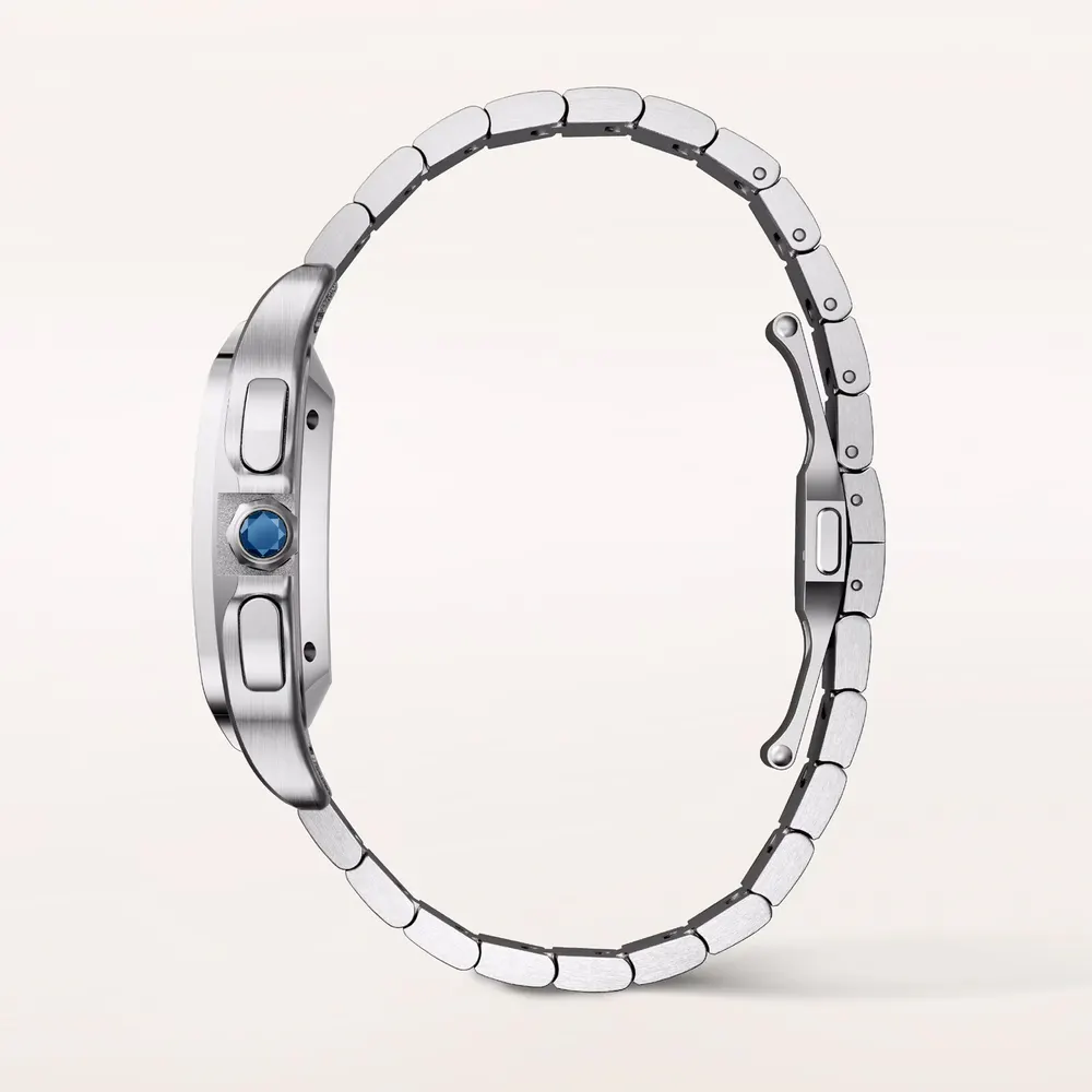 Cartier Santos watch, large model, Manufacture chronograph mechanical movement with automatic winding detail 3