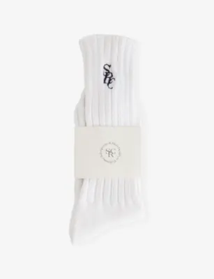 SPORTY & RICH Logo-Embroidered Rib-Knit Socks in WHITE – Mens | Underwear & socks | Socks | Plain Socks