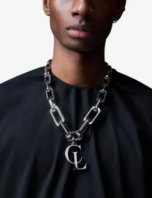 CHRISTIAN LOUBOUTIN CL Silver-Toned Metal Chain Necklace detail 2