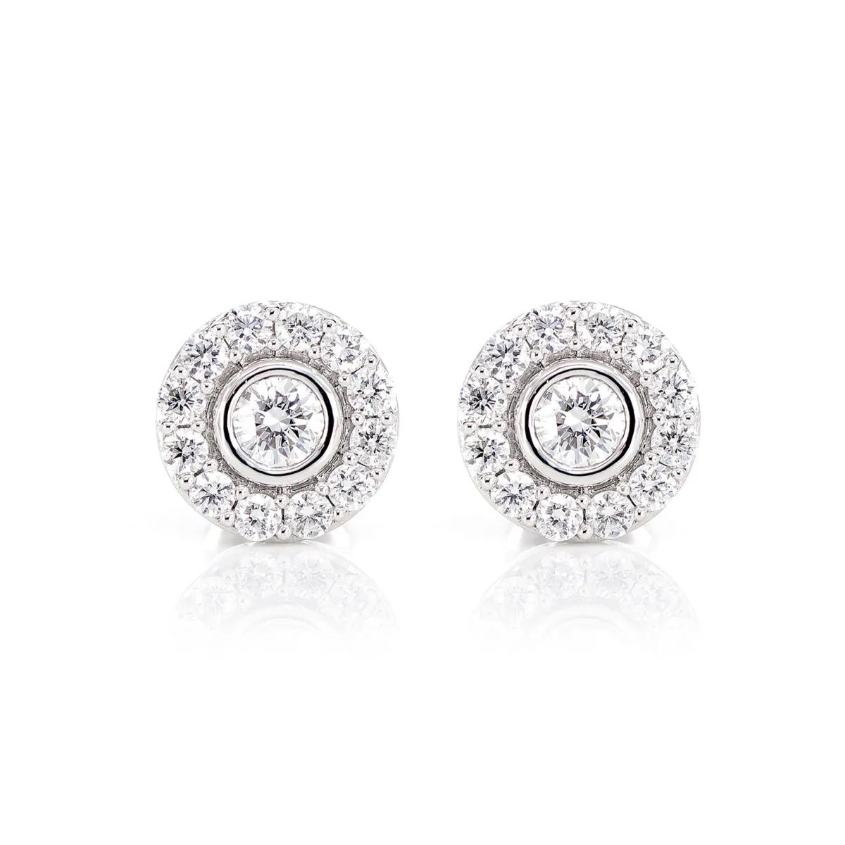 For Him Bezel Set Halo Diamond Stud Earrings in White Gold / VS / Natural Diamond – Earring